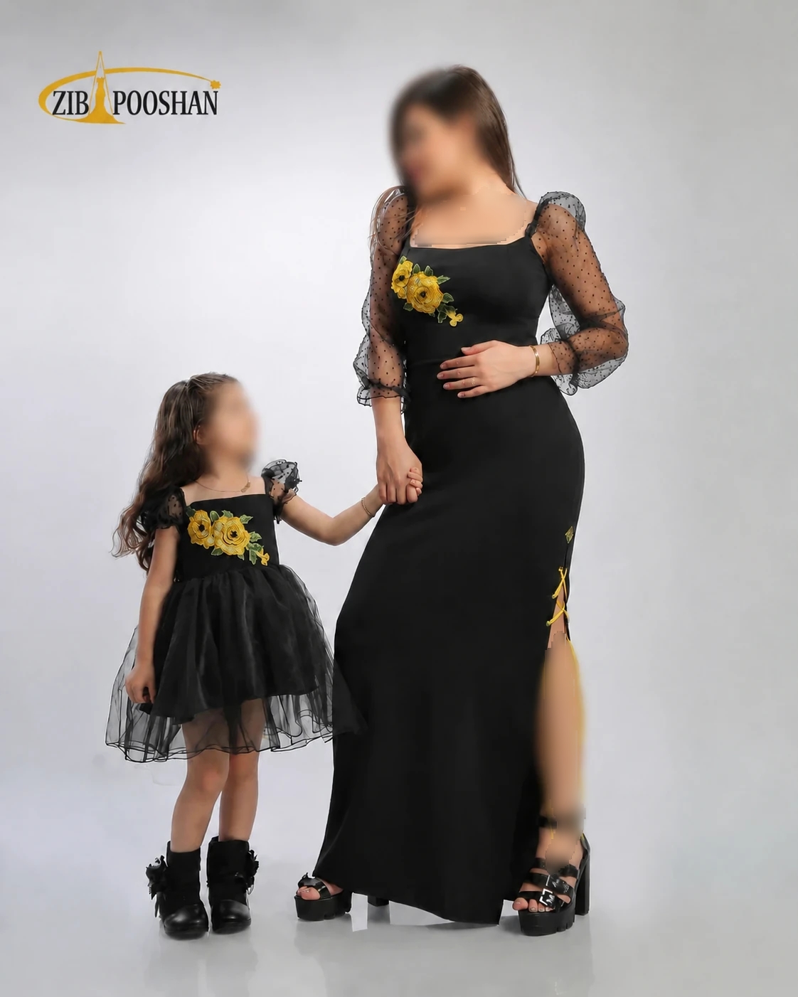 لباس مجلسی بلند ست مادر و دختری مدل شقایق زرد لباس مجلسی ست مادر دختری