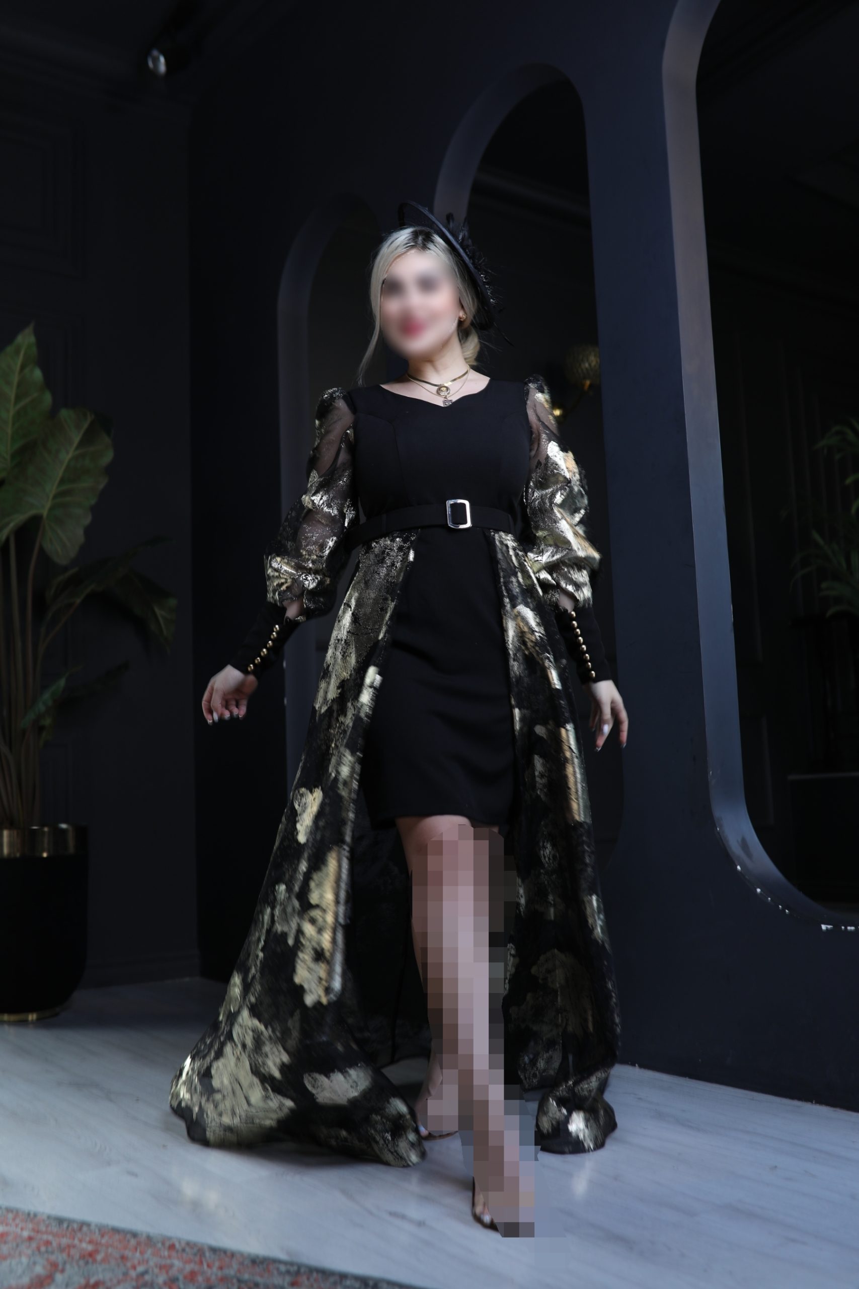 پیراهن مجلسی زنانه مدل طلاکوب مشکی2