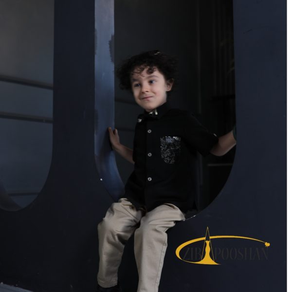 پیراهن مجلسی پسرانه شیک رنگ مشکی طلاکوب
